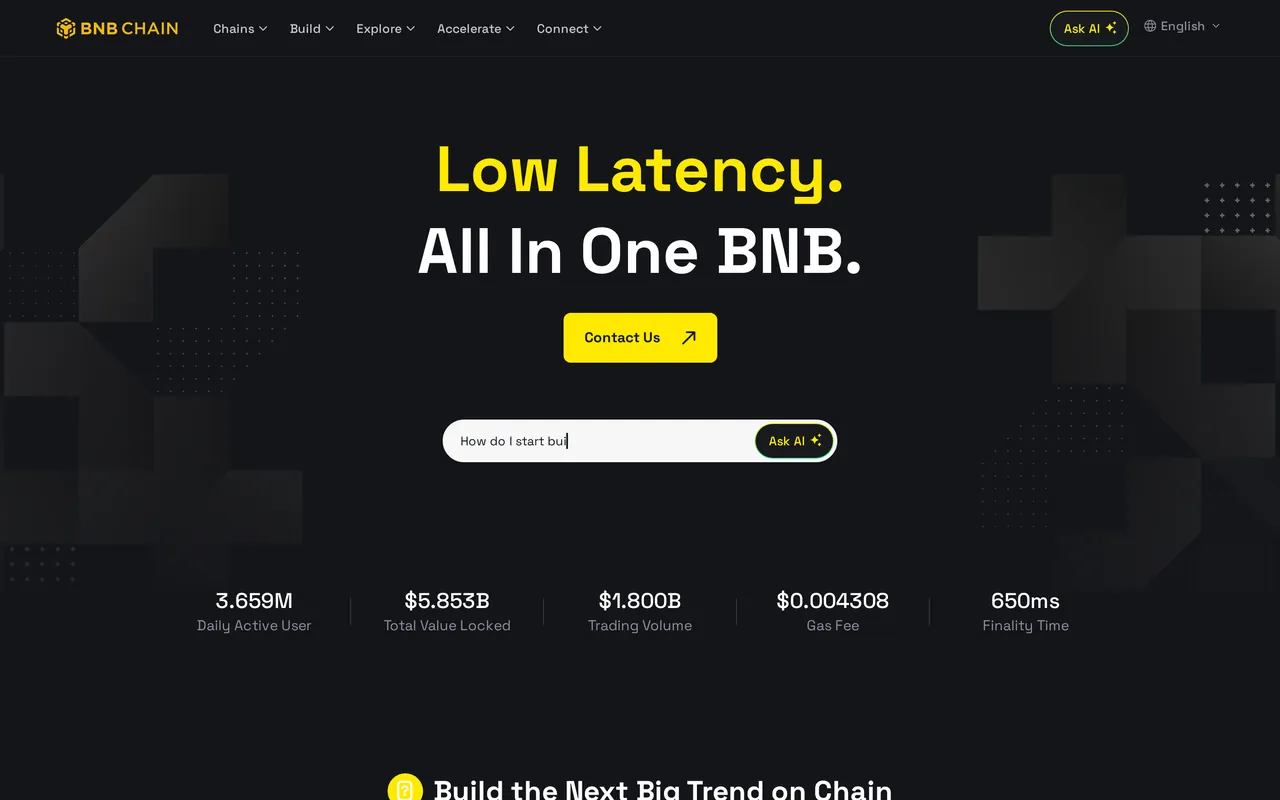 Home page of bnbchain.org, the official site of BNB, as displayed on 25 September 2026